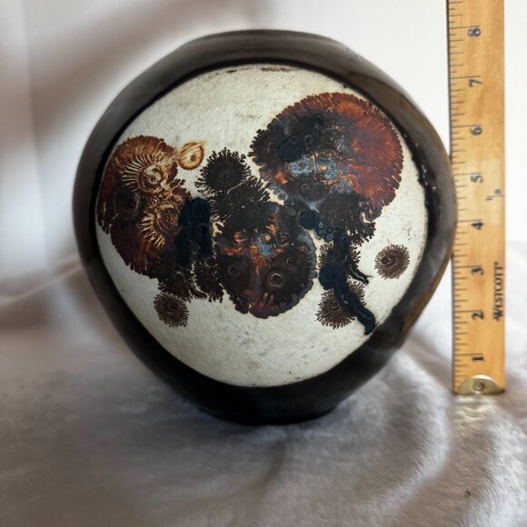 Studio Art Pottery Vase 8" Orb Sphere Shaped Brown Glazed Vtg RARE - Picture 14 of 16